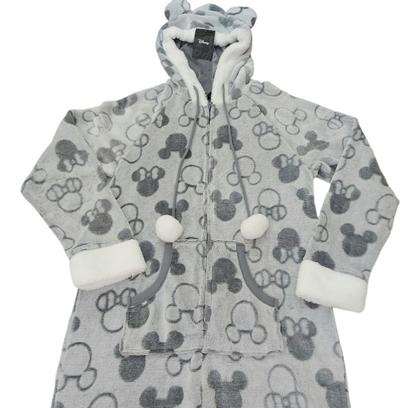 Disney Mickey & Minnie One Piece Fleece Hooded Zip Front Pajamas Size Large - Picture 8 of 11